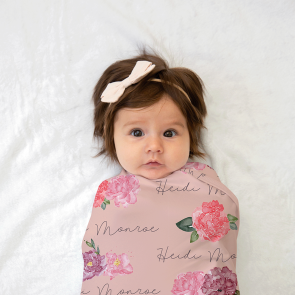 Purple and Pink Peonies - Flower Name Swaddle